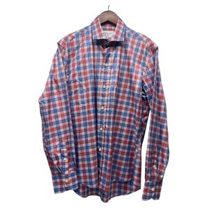Ledbury Men's 16/35 Red Blue Plaid Button Down Dress Shirt